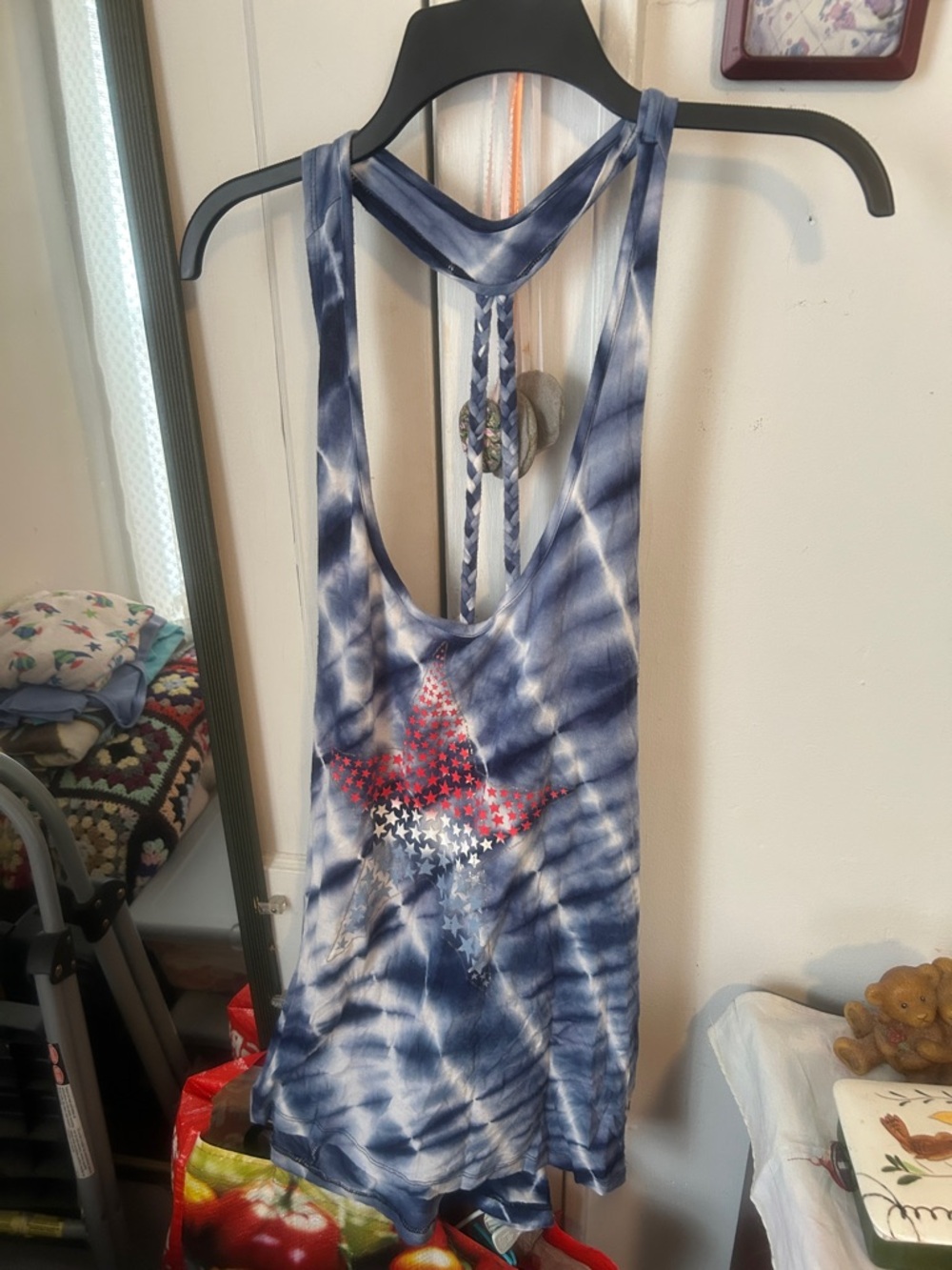 No Boundaries Blue Tie-Dye Tank with Red Star Print